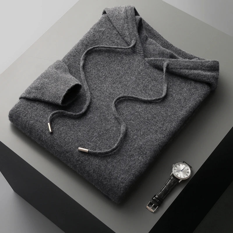 Micheal: Hoodie Sweater - 100% Merino Wool from Australia: Knitted Sweatshirt for Autumn Winter