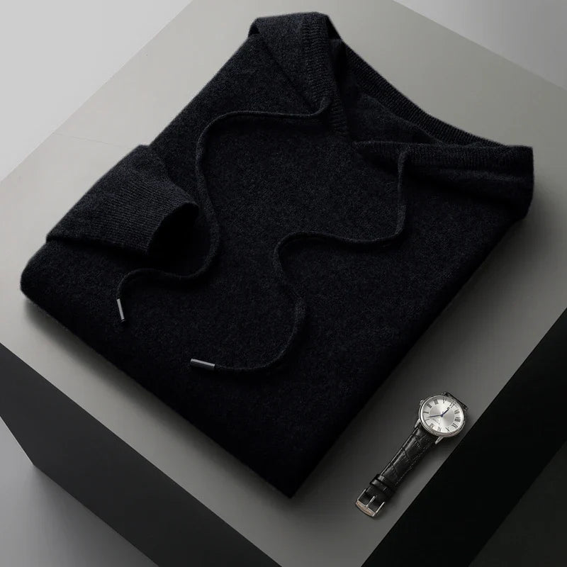 Micheal: Hoodie Sweater - 100% Merino Wool from Australia: Knitted Sweatshirt for Autumn Winter