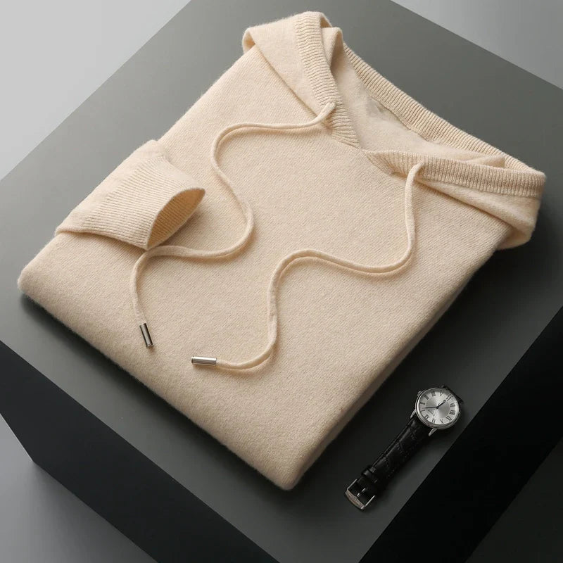 Micheal: Hoodie Sweater - 100% Merino Wool from Australia: Knitted Sweatshirt for Autumn Winter