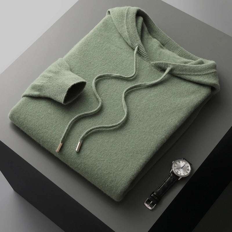 Micheal: Hoodie Sweater - 100% Merino Wool from Australia: Knitted Sweatshirt for Autumn Winter