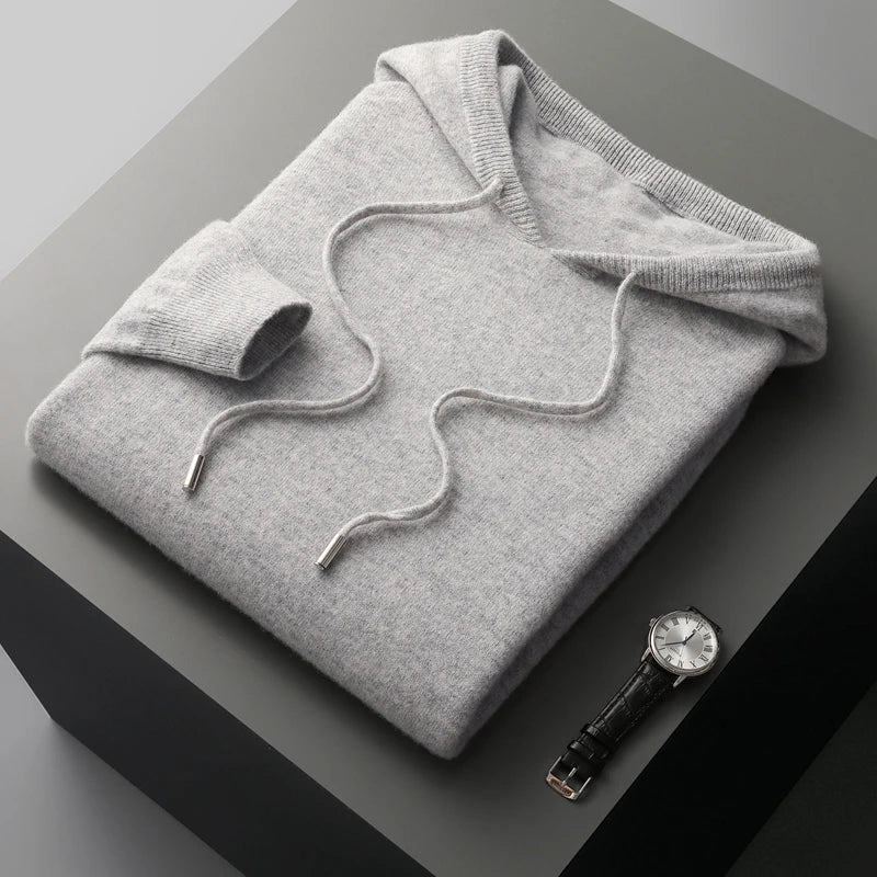 Micheal: Hoodie Sweater - 100% Merino Wool from Australia: Knitted Sweatshirt for Autumn Winter